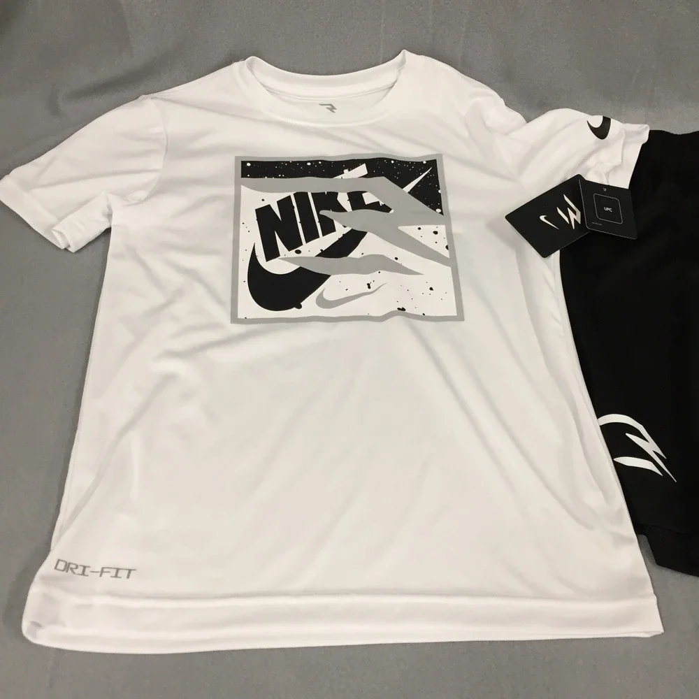 Nike 3 Brand Russell Wilson Boys 2Piece Set White Dri-FIT T-Shirt Black Shorts M - Picture 2 of 13